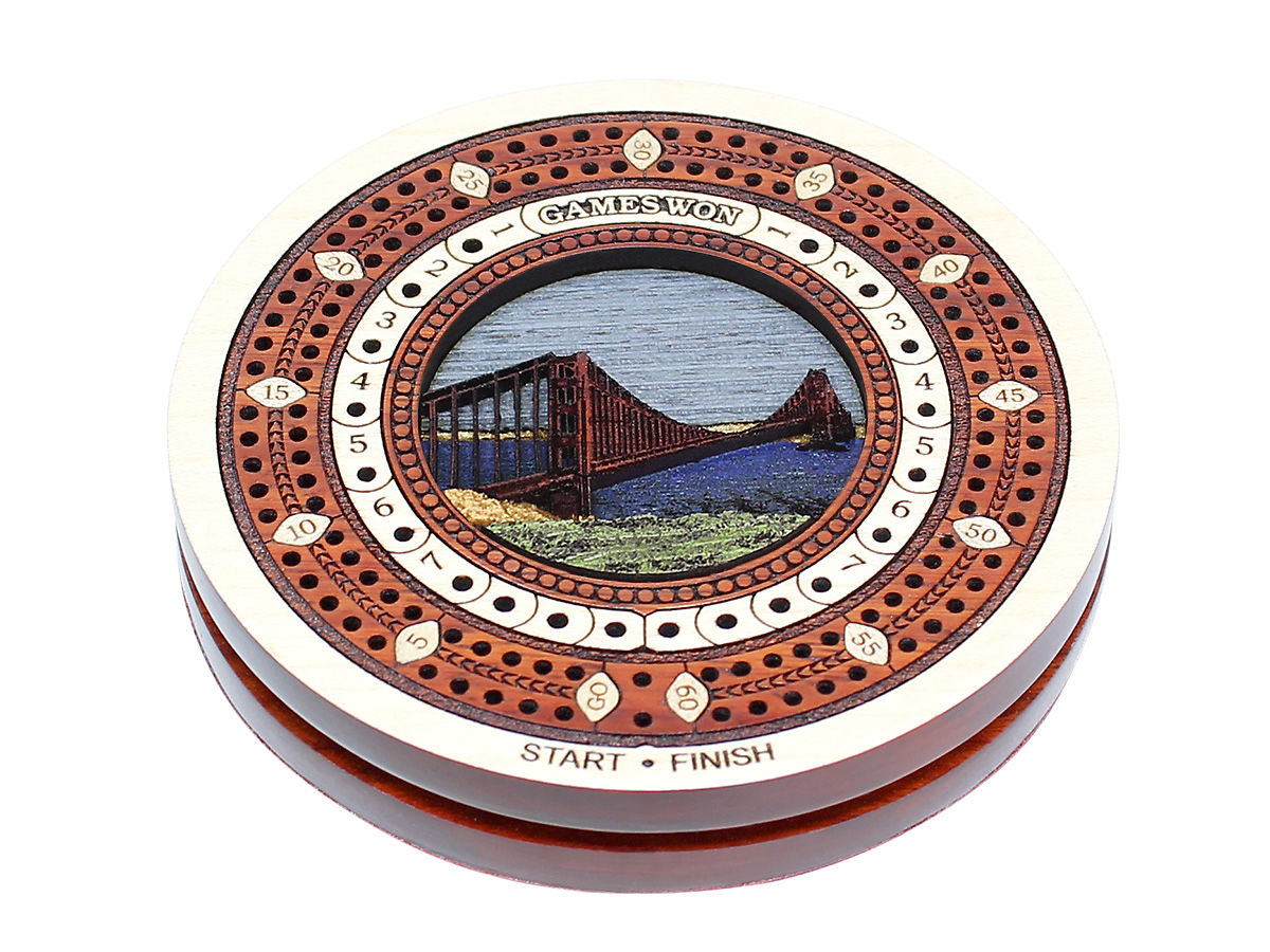 Golden Gate Bridge Inlaid Wooden Travel Pocket Size Cribbage Board In ...