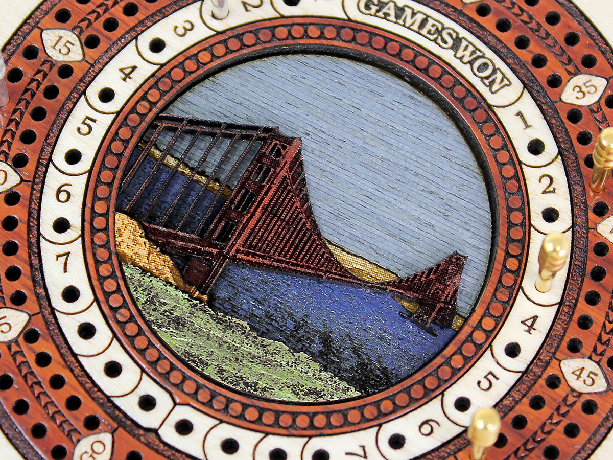 Golden Gate Bridge Inlaid Wooden Travel Pocket Size Cribbage Board In ...