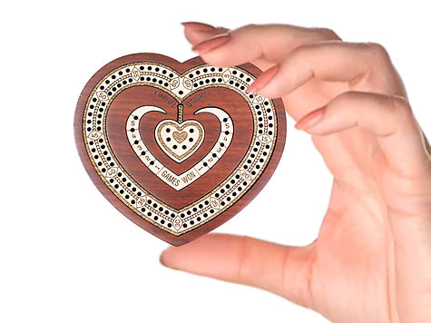 Heart Shape 2 Track 60 Points Pocket Size Wooden Travel Cribbage Board - 4 Inch inlaid Bloodwood/Maple Wood