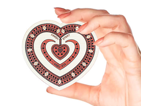 Heart Shape 2 Track 60 Points Pocket Size Wooden Travel Cribbage Board - 4 Inch inlaid Maple Wood/Bloodwood