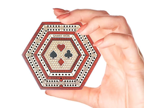Hexagonal Shape 2 Track 60 Points Pocket Size Wooden Travel Cribbage Board - 4 Inch inlaid Bloodwood/Maple Wood