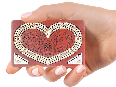 Heart Shape 2 Track 60 Points Pocket Size Wooden Travel Cribbage Board - 4.75 Inch inlaid Bloodwood/Maple Wood
