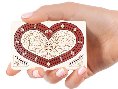 Heart Shape 2 Track 60 Points Pocket Size Wooden Travel Cribbage Board - 4.75 Inch inlaid Maple Wood/Bloodwood