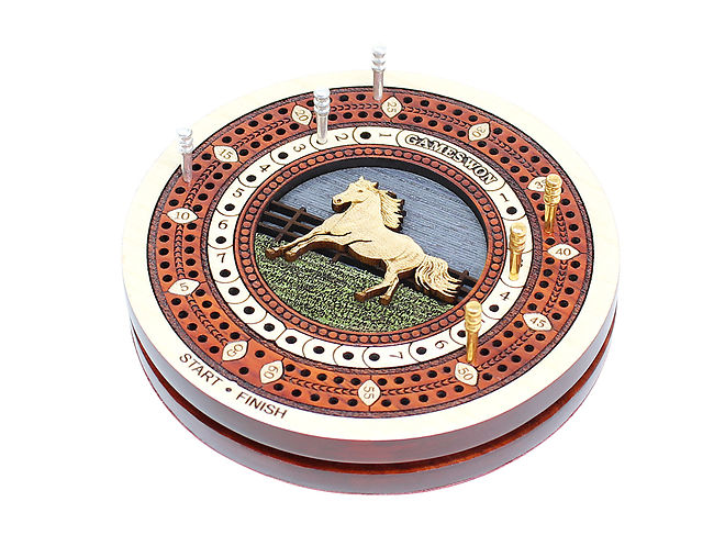 Running Horse Inlaid Wooden Travel Pocket Size Cribbage Board In Maple ...