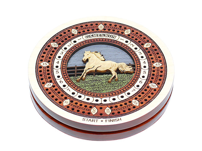Running Horse Inlaid Wooden Travel Pocket Size Cribbage Board In Maple ...
