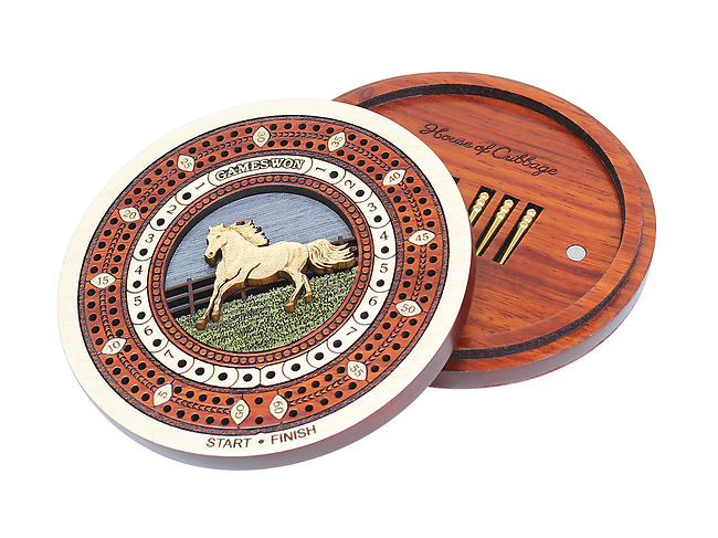 Running Horse Inlaid Wooden Travel Pocket Size Cribbage Board In Maple ...