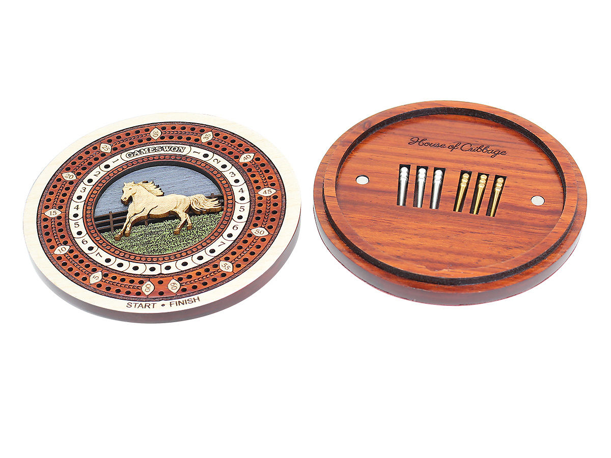 Running Horse Inlaid Wooden Travel Pocket Size Cribbage Board In Maple ...