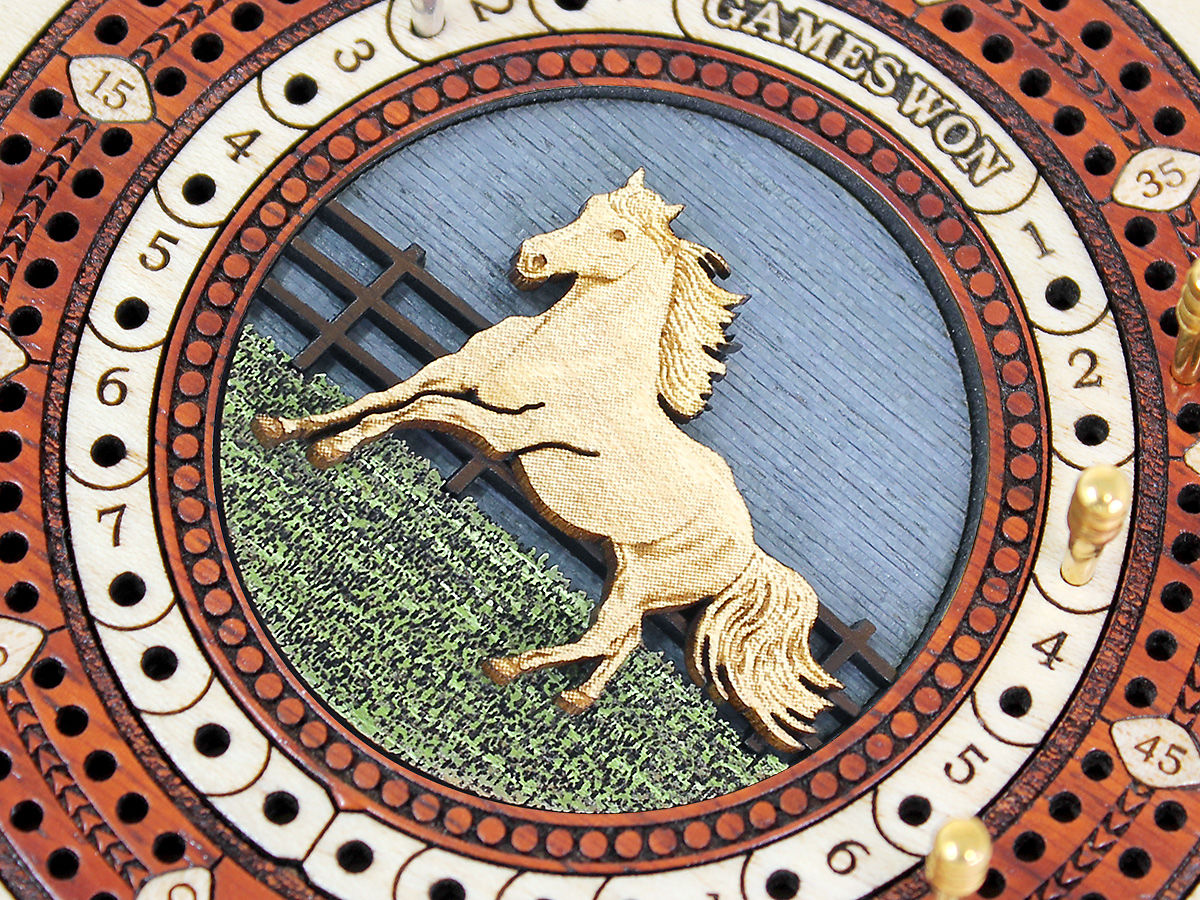 Running Horse Inlaid Wooden Travel Pocket Size Cribbage Board In Maple ...