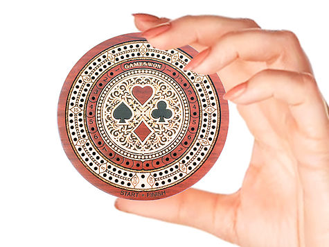 Round Shape 2 Track 60 Points Pocket Size Wooden Travel Cribbage Board - 4 Inch inlaid Bloodwood/Maple Wood