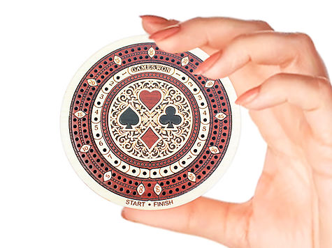 Round Shape 2 Track 60 Points Pocket Size Wooden Travel Cribbage Board - 4 Inch inlaid Maple Wood/Bloodwood