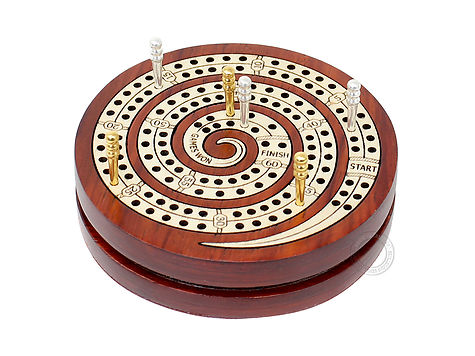 Spiral Shape 2 Track 60 Points Pocket Size Wooden Travel Cribbage Board - 4 Inch inlaid Bloodwood/Maple Wood