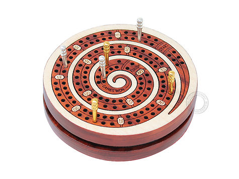 Spiral Shape 2 Track 60 Points Pocket Size Wooden Travel Cribbage Board - 4 Inch inlaid Maple Wood/Bloodwood