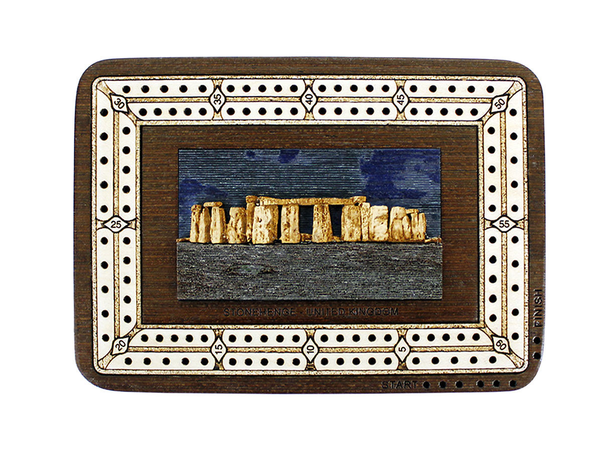 Stonehenge Image Inlaid Folding Cribbage Board Box Wenge Wood