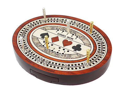 Oval Shape 2 Track (60 points) Travel Cribbage Board in Blood Wood / Maple Wood with Pegs Storage Drawer
