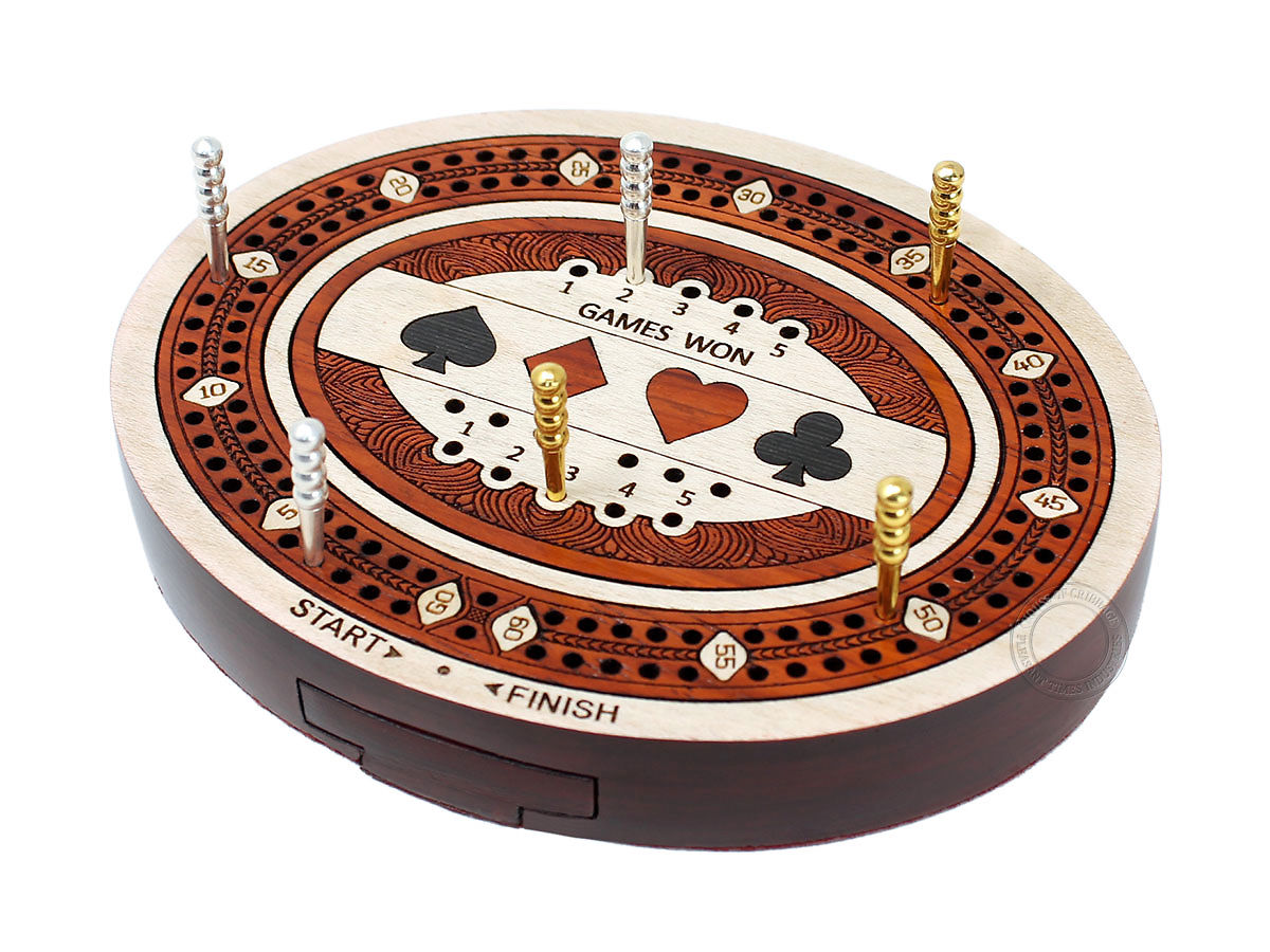 Oval Shape 2 Track 60 Points Travel Cribbage Board In Maple Wood Blood ...