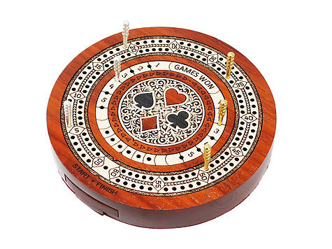 Round Shape 2 Track (60 points) Travel Cribbage Board in Blood Wood / Maple Wood with Pegs Storage Drawer