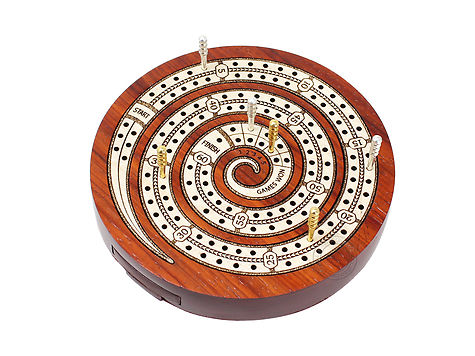 Spiral Shape 2 Track (60 points) Travel Cribbage Board in Blood Wood / Maple Wood with Pegs Storage Drawer