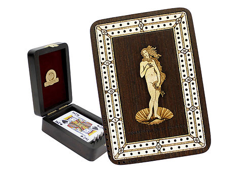 Venere Nascente by Botticelli Wood Carved Inlaid Folding Cribbage Board / Box Wenge Wood / Maple - 2 Tracks